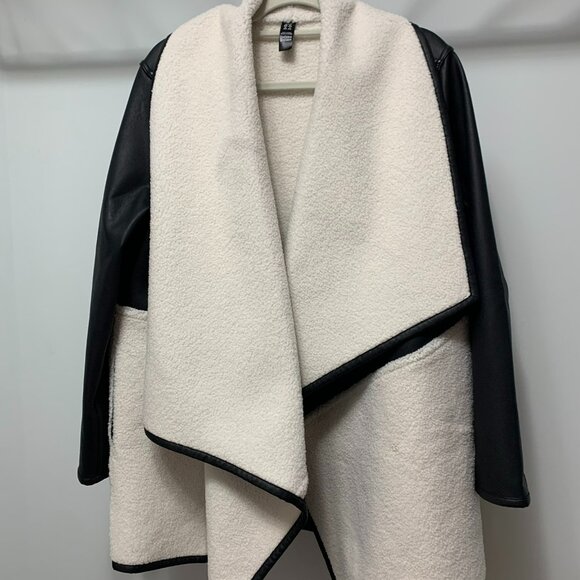 Spanx Fleece & Faux Leather Long Wrap Jacket 1X NWT - Picture 3 of 14